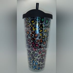 Leopard Print Tumbler with Straw Can Be Used With Straw Or Closed Without
